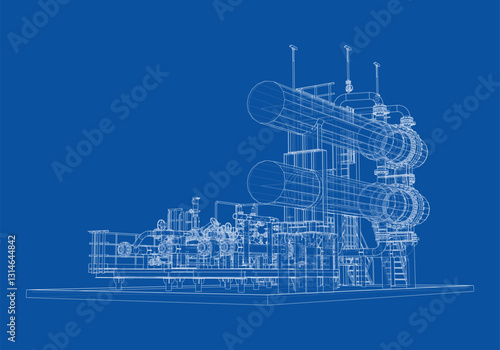 Petroleum heater exchanger. Vector rendering of 3d