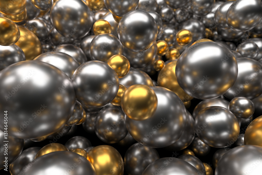 Metallic spheres cluster in futuristic abstract design. 3d render Metallic spheres cluster in futuristic abstract design. 3d render