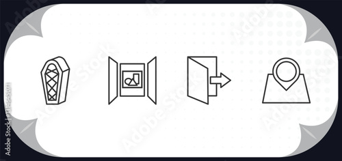 outline icons set - museum concept. sarcophagus, exhibition, exit, tour.