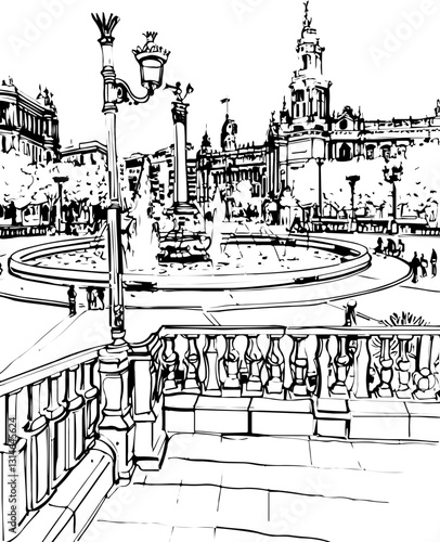 barcelona, coloring page, architecture, arch, building, corridor, stone, column, europe, ancient, arches, arcade, interior, church, abbey, old, arc, medieval, cloister, italy, light, monastery, archwa