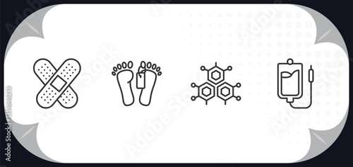 outline icons set - medical concept. sticking plaster, dead, molecular structure, perfusion.