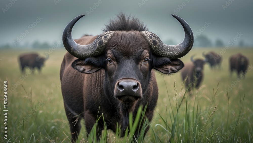 Buffalo in a grassy meadow. Buffalo in a grassy meadow.