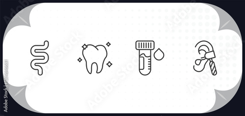 outline icons set - medical concept. intestine, molar, blood sample, otoscope.
