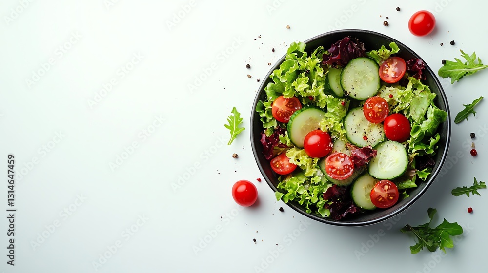 Fresh Salad Bowl with Tomato and Cucumber on White Background Fresh Salad Bowl with Tomato and Cucumber on White Background