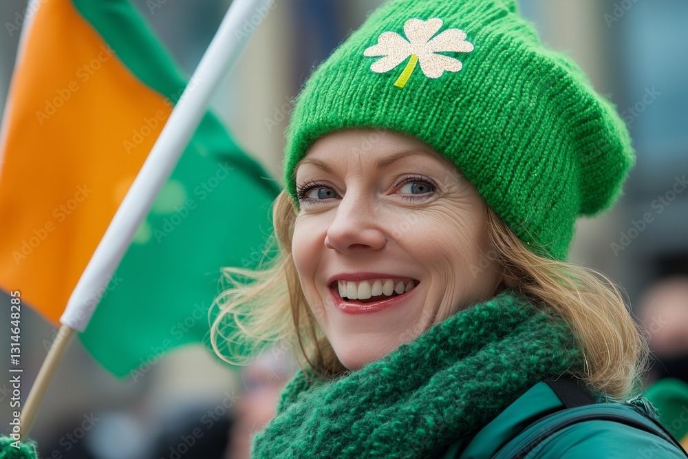 Fototapeta premium Woman Celebrating St. Patrick's Day in Green Outfit