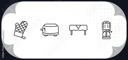 outline icons set - kitchen concept. mitten, toaster, tablecloth, coffee maker.