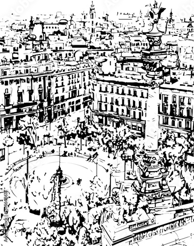 barcelona, coloring page, architecture, arch, building, corridor, stone, column, europe, ancient, arches, arcade, interior, church, abbey, old, arc, medieval, cloister, italy, light, monastery, archwa