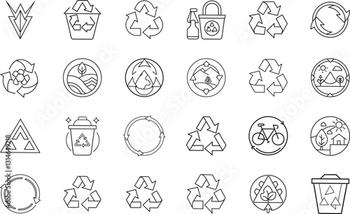 Recycling Icons Waste, Environment, Eco, Green, Circular, Sustainable, Arrows, Reduce, Reuse, Recycl