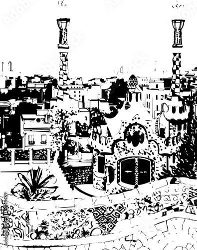 barcelona, coloring page, architecture, arch, building, corridor, stone, column, europe, ancient, arches, arcade, interior, church, abbey, old, arc, medieval, cloister, italy, light, monastery, archwa