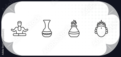 outline icons set - india concept. brahman, indian vase, tandoori, ardhanareeswara.