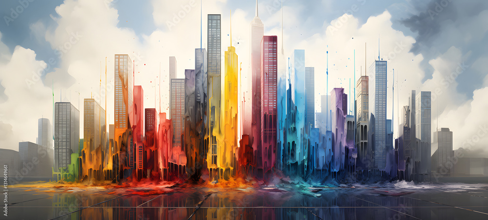 Obraz premium Melted skyscraper crayons, ai generative