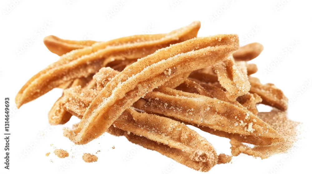 Crunchy churros sprinkled with sugar on transparent background Crunchy churros sprinkled with sugar on transparent background