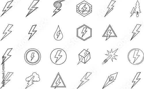 Lightning Bolt Icons Electricity, Power, Energy, Symbols, Designs