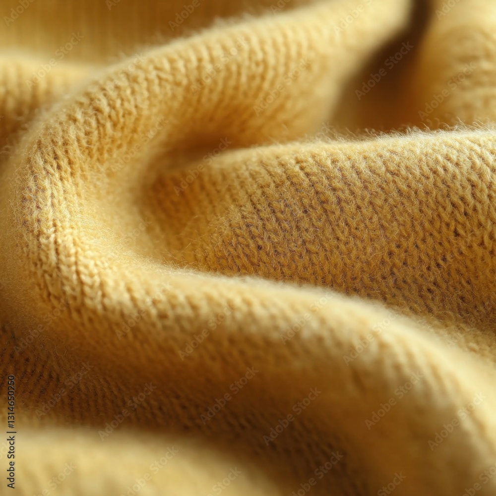 Detailed Macro Shot of Soft Mustard Yellow Knitted Fabric with Gentle Folds and Warm Tones for Fashion Design and Cozy Winter Apparel Detailed Macro Shot of Soft Mustard Yellow Knitted Fabric with Gentle Folds and Warm Tones for Fashion Design and Cozy Winter Apparel