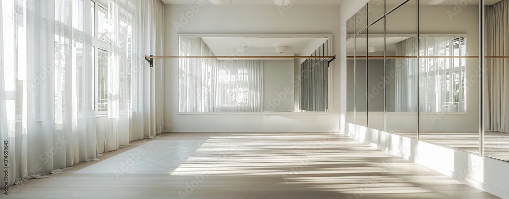 Obraz premium Serene Dance Studio Interior Light-Filled Space with Barre and Mirrors