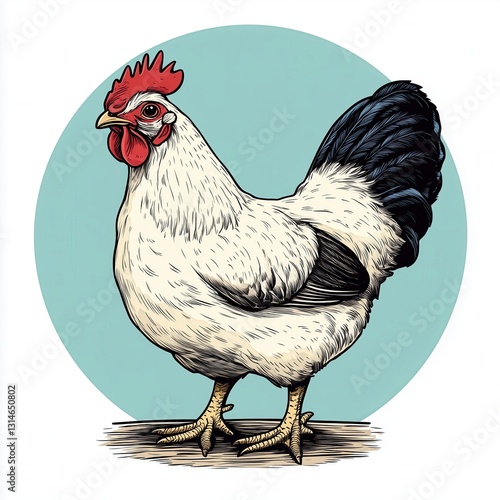 Stylish Illustration of a Single Bantam Chicken with a Vibrant Sticker Logo on a Clean White Background photo