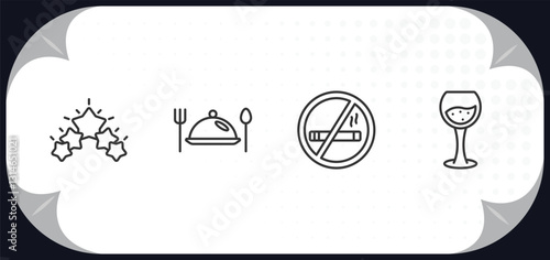 outline icons set - hotel and restaurant concept. five stars, meal, no smoking, wine glass.