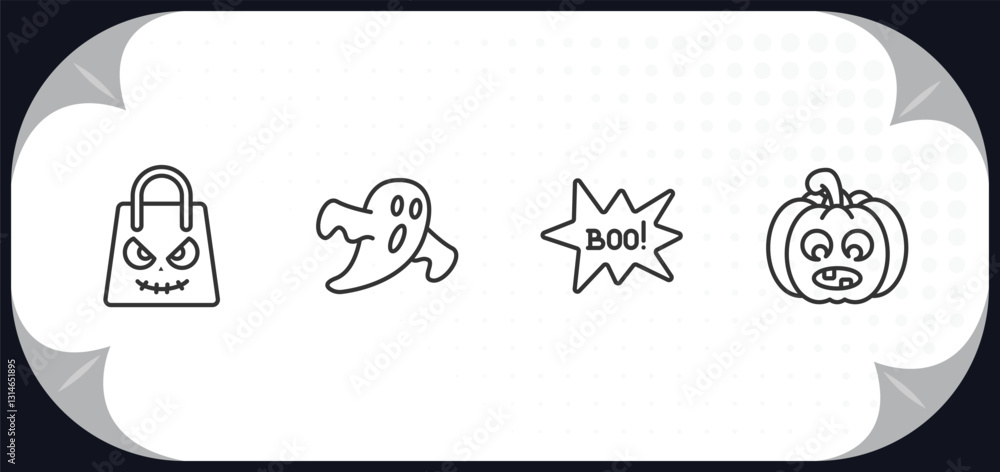 outline icons set - halloween concept. halloween bag, ghosts, boo, pumpkins lantern. outline icons set - halloween concept. halloween bag, ghosts, boo, pumpkins lantern.