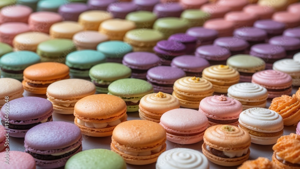 Various colored macaron sweets, lined up in rows. Backgrounds macaroons, texture and pattern. Various colored macaron sweets, lined up in rows. Backgrounds macaroons, texture and pattern.