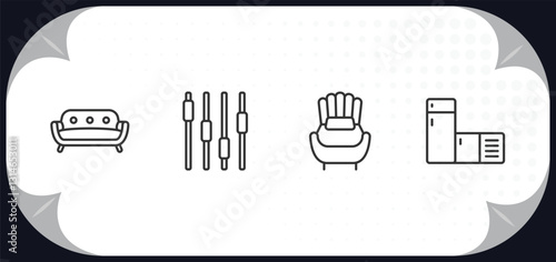 outline icons set - furniture and household concept. comfortable, fader, single, chiller.