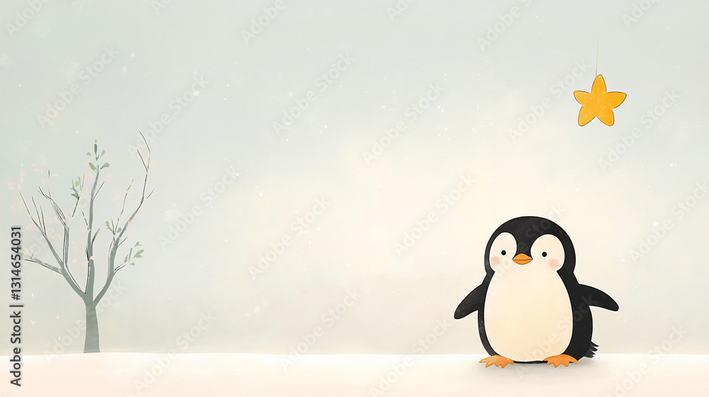 Naklejka premium natural light P Cute baby penguin with a fluf