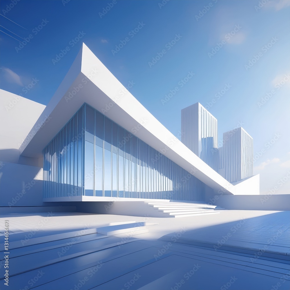 Fototapeta premium architectural rendering of a modern building in a simple and clean geometry