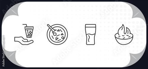 outline icons set - food concept. drinking, luosifen, pint, spicy food.