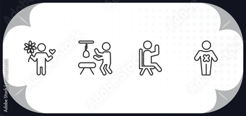 outline icons set - feelings concept. loved human, hopeless human, satisfied human, terrible