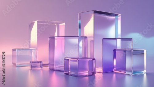 Fototapeta Naklejka Na Ścianę i Meble -  Transparent glass featuring gradient colors, 3D rendering. Digital computer illustration.
