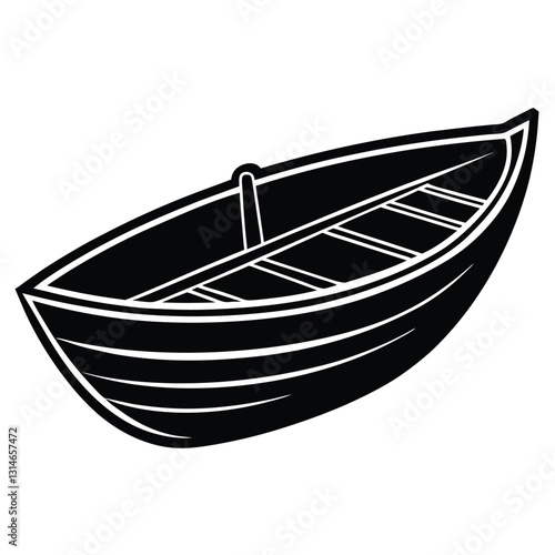 Wooden boat on white background with oar for fishing and travel