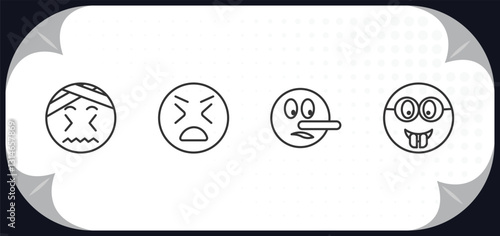 outline icons set - emoji concept. headache emoji, stress emoji, liar nerd