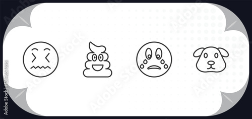 outline icons set - emoji collection. thin concept. disgusted emoji, poo emoji, crying dog
