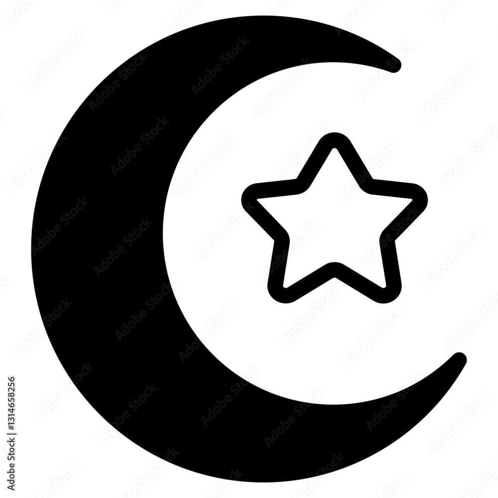 Stylized Crescent Moon with Star Design Stylized Crescent Moon with Star Design