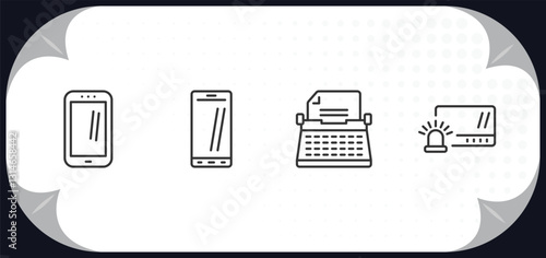 outline icons set - electronic devices concept. cell phone, phones, typewriter, burglar alarm.