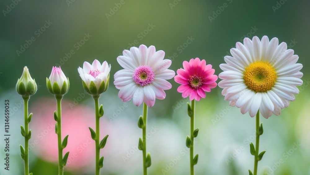 Obraz premium Blooming phases of beautiful flower against a blurred background.