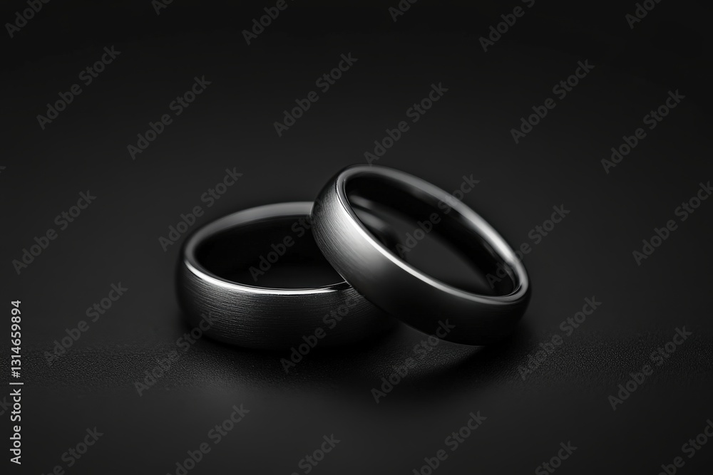 Two silver colored rings stacked on a dark surface Two silver colored rings stacked on a dark surface