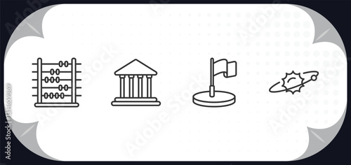 outline icons set - education concept. abacus, bank, location flag, solar system.