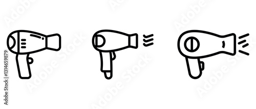 hairdryer outline or line icon design bundle.