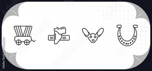 outline icons set - desert concept. wild west cart, holster, fennec, horseshoe.