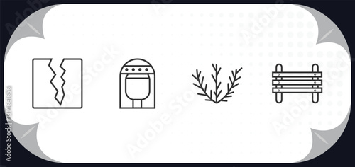 outline icons set - desert concept. crack, cleopatra, tumbleweed, paddock.