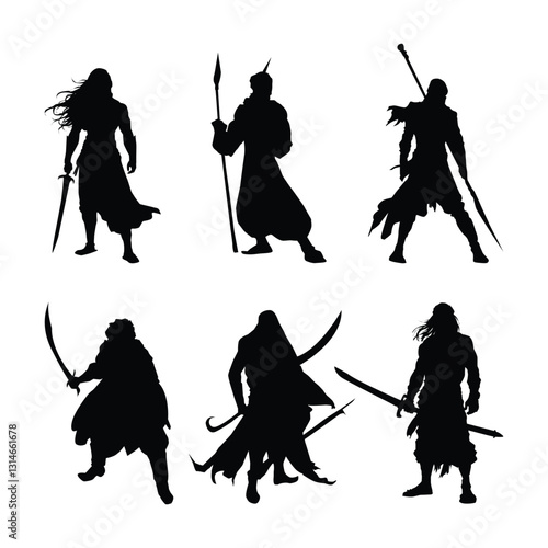 Arabic warriors and sultans black silhouettes illustration on white background Vol 02