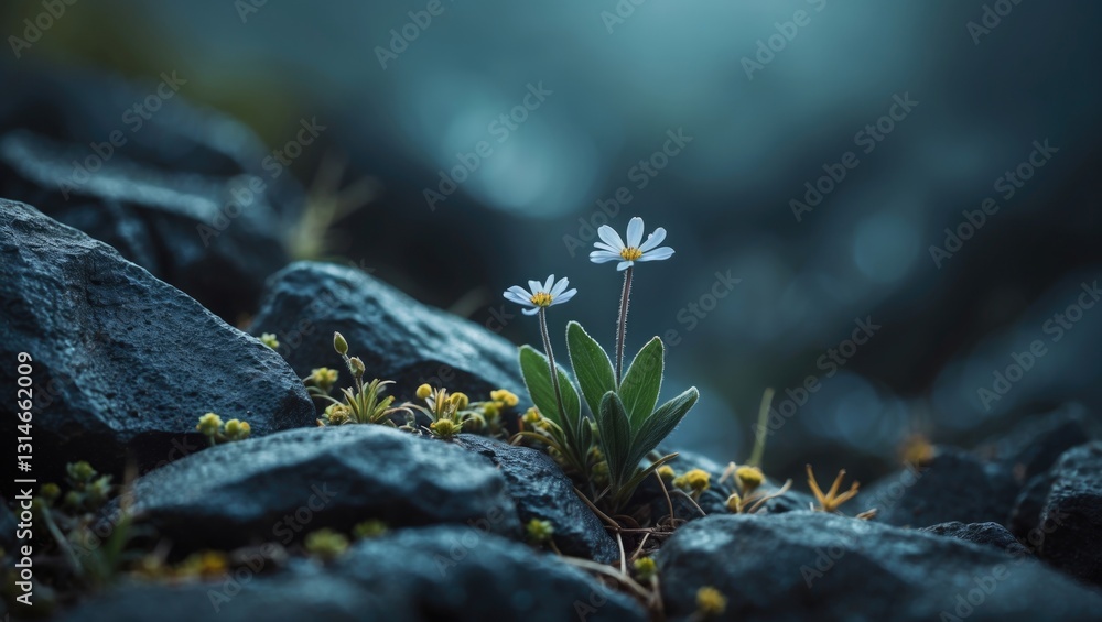 Obraz premium Small flower emerging among the rocks