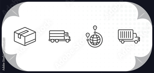 outline icons set - delivery and logistic concept. packages, shipping, distribution, delivery truck.