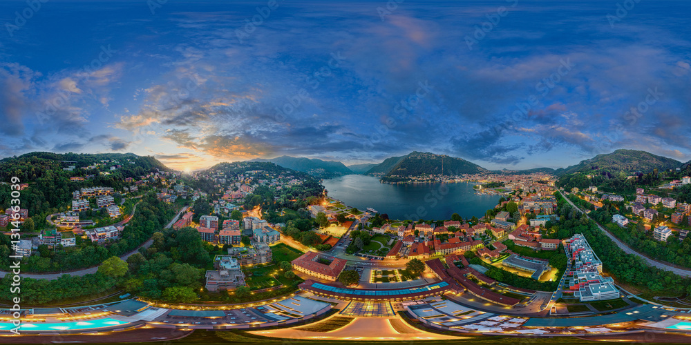 lake como 360° vr airial panorama equirctangular environment