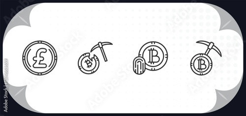 outline icons set - cryptocurrency concept. pound, mining, , proof of capacity.