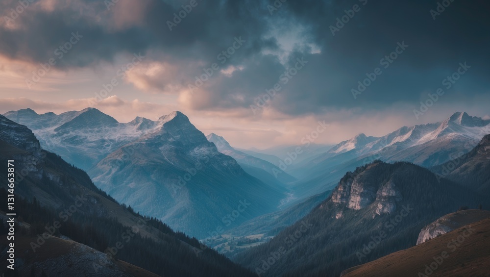 Obraz premium Stunning view of mountains in landscape.