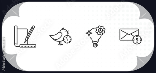 outline icons set - crowdfunding concept. prototype, early bird, creator, mailing.