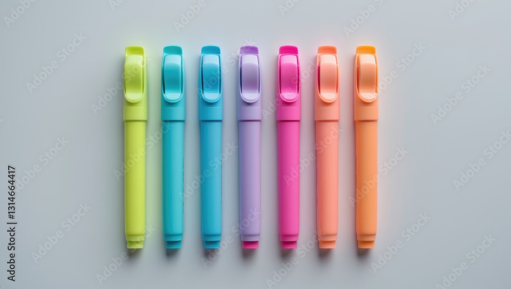 Fototapeta premium Highlighter marker pens on a white background.