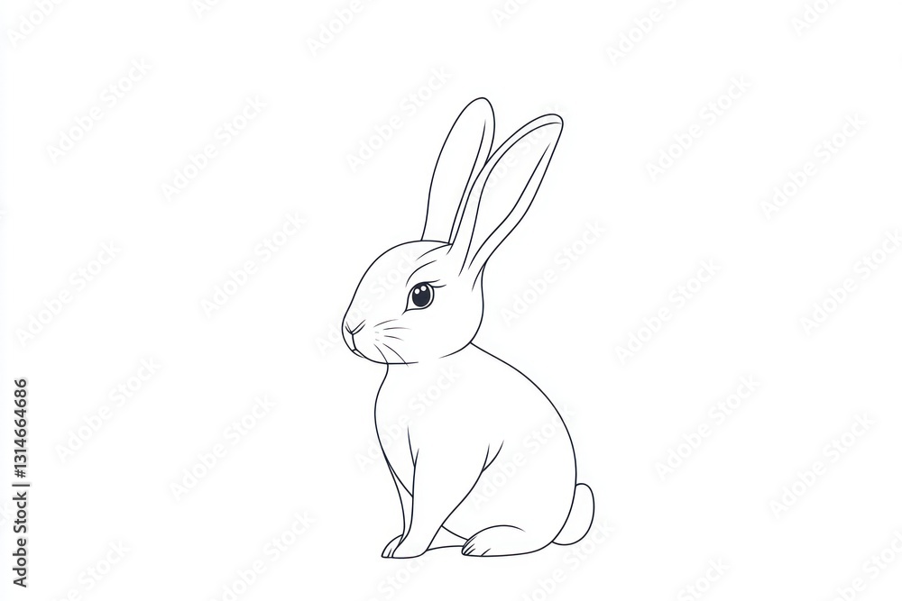 Fototapeta premium Artistic minimalist line drawing of a bunny, isolated on a white background.