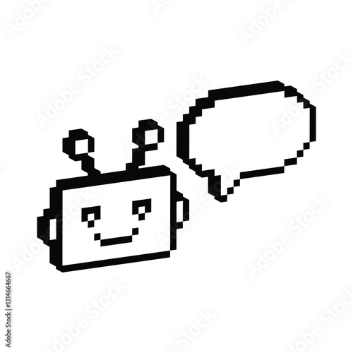 isometric   chatbot icon 8 bit, pixel art icon  for game  logo. 